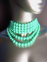 CLASSIC Graduated 6 Strands Turquoise Blue Beads Choker Necklace Earrings Set  - $15.99