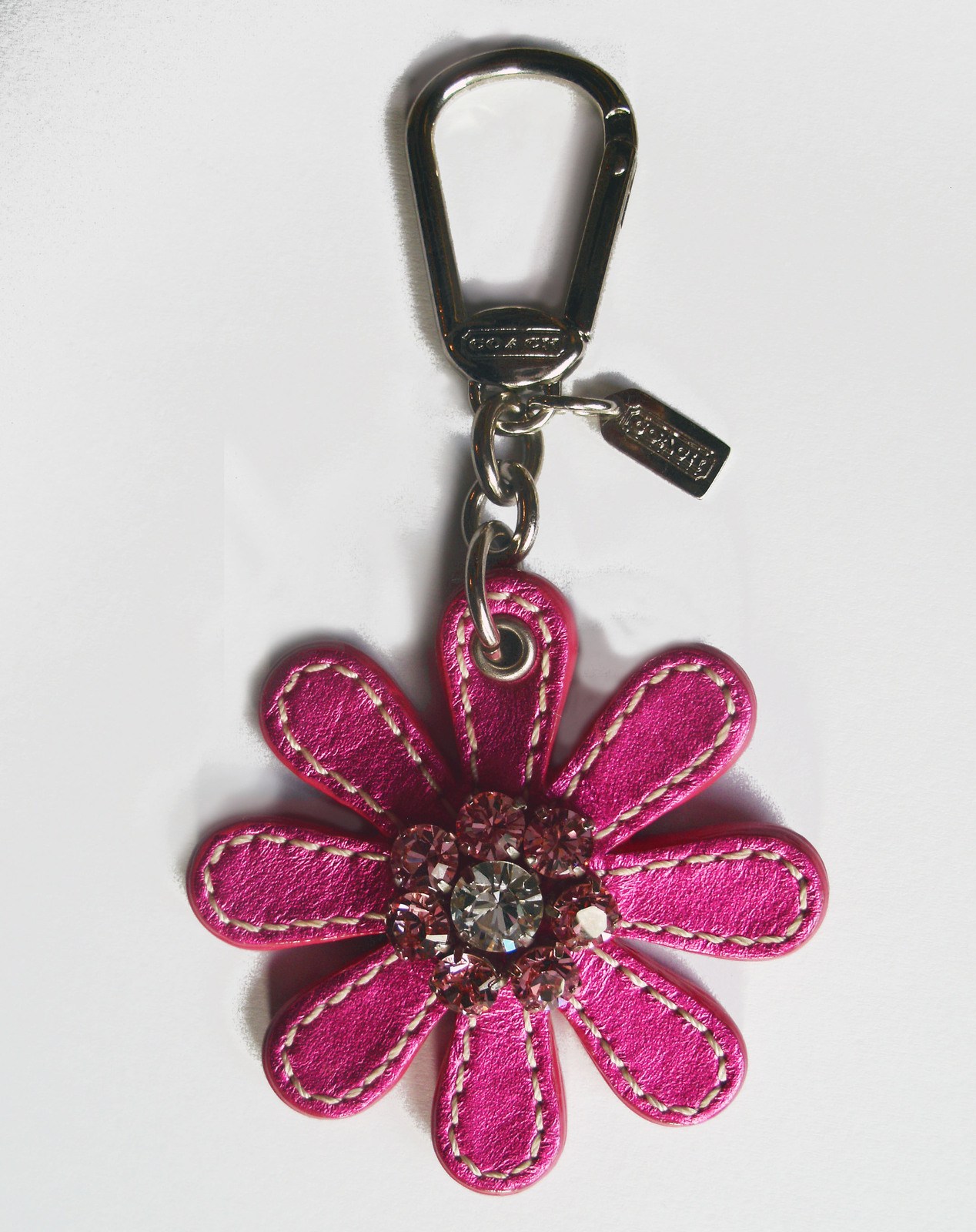 Coach Leather Poppy Jewel Metallic Flower Key Fob 92745 Pink Keychain ...
