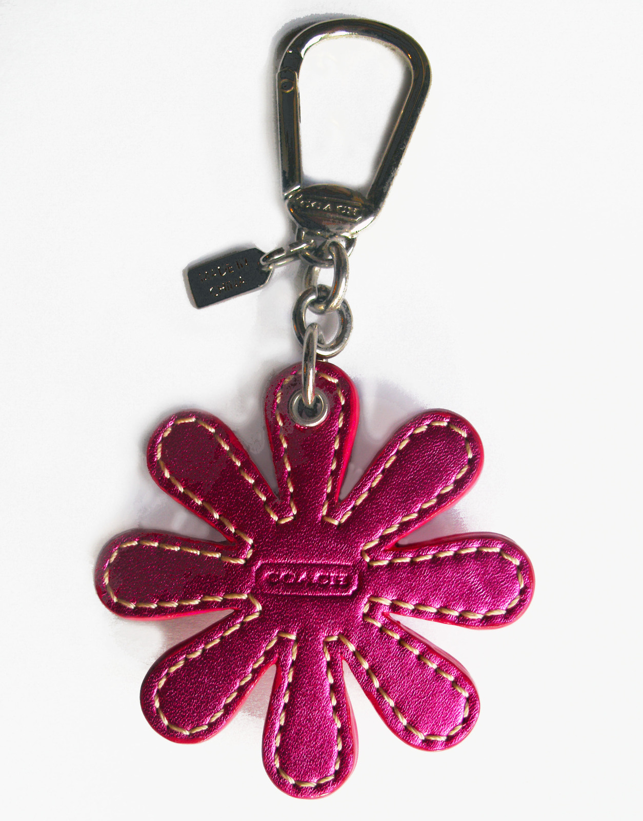 Coach Leather Poppy Jewel Metallic Flower Key Fob 92745 Pink Keychain ...