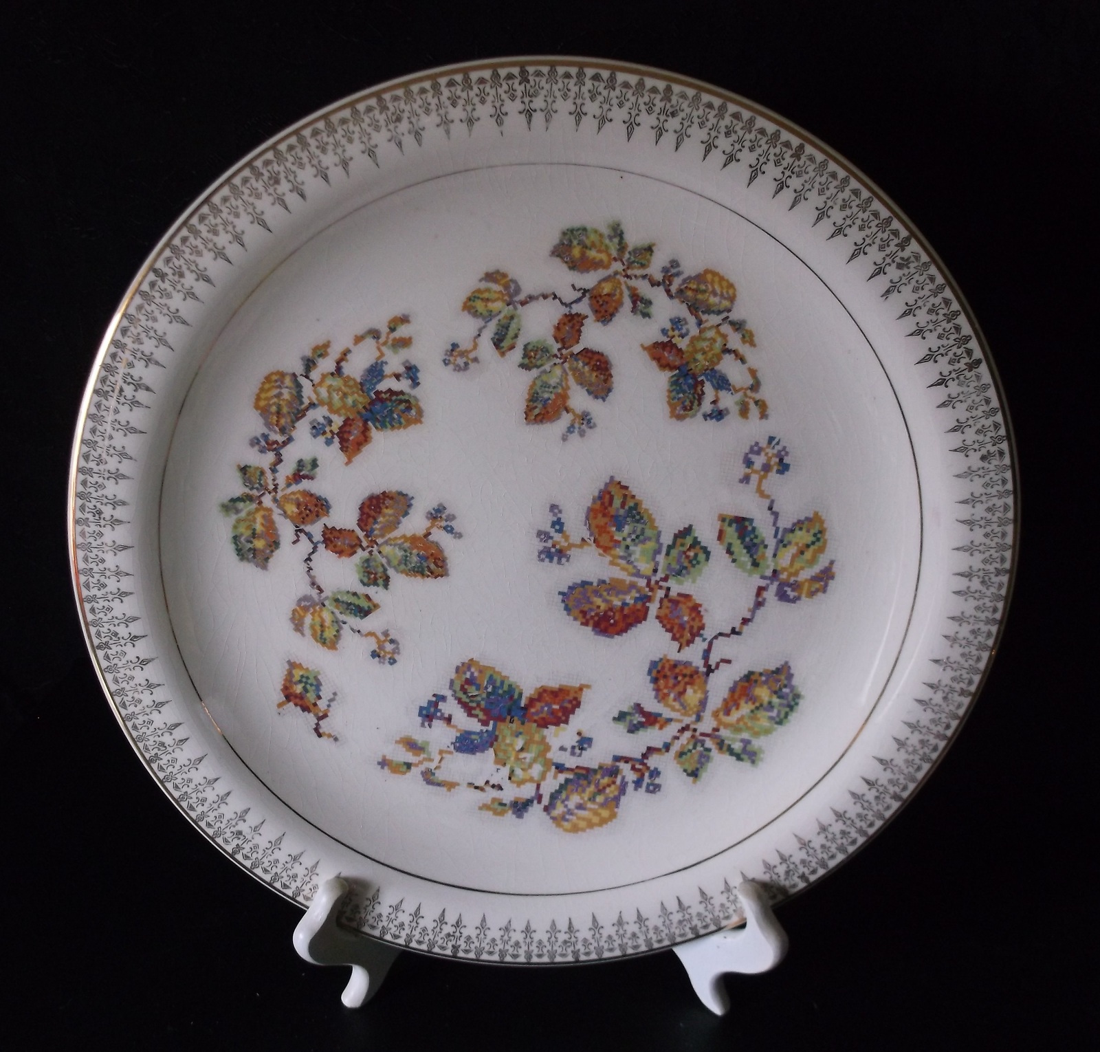 Crooksville China Platter Chop Plate Needle Point Petit Point Leaves
