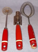 Vintage Red and White Wood Handles A&J and Ekco USA Kitchen Utensil Tools Lot 2 - $24.95