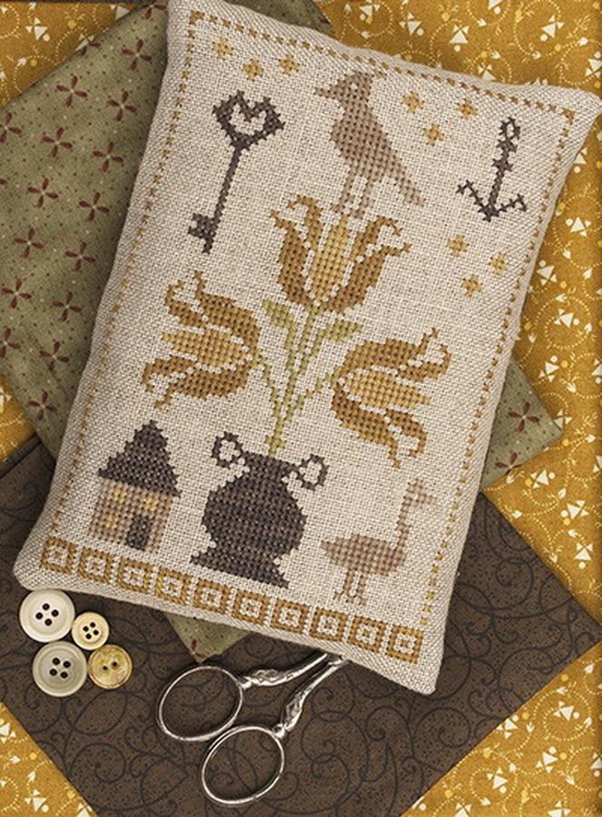 Primitive Tulip PYn Pillow cross stitch chart Pheasant Street Samplers