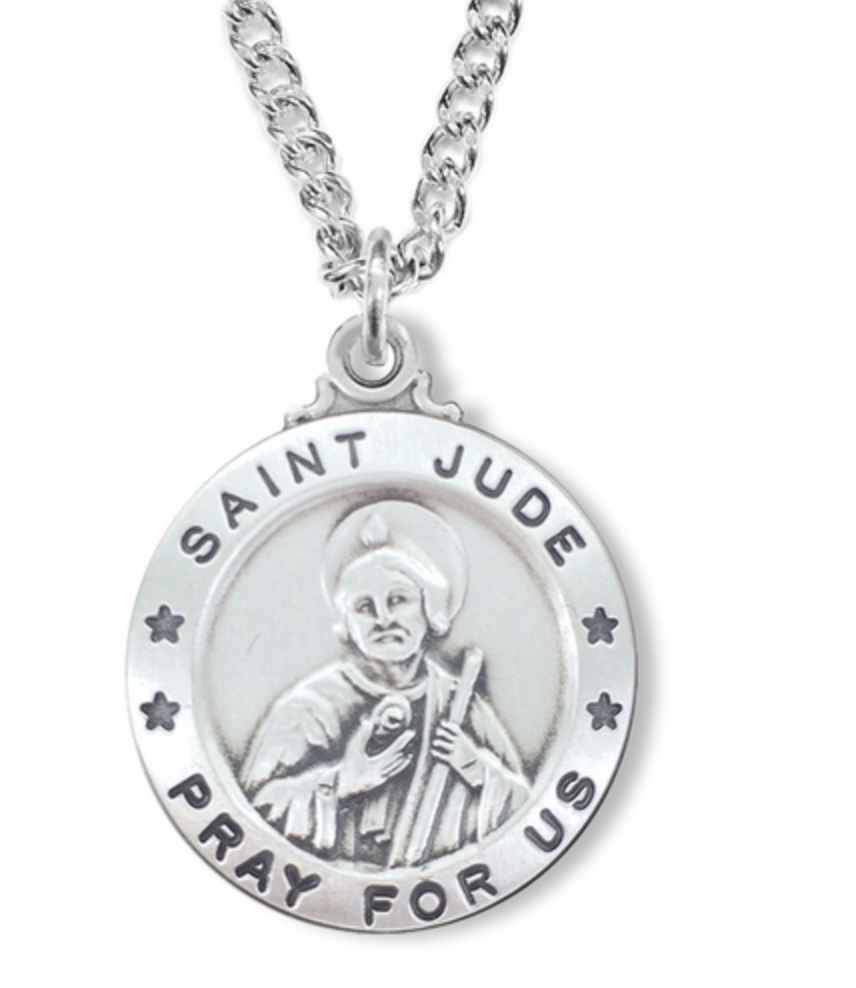 STERLING SILVER ROUND ST JUDE PATRON OF HOPELESS CAUSES MEDAL NECKLACE