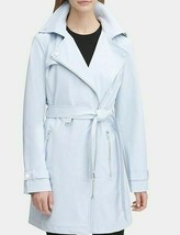 DKNY Womens Asymmetrical Moto Hooded  Zip Up Trench Coat Sky Light Blue ... - $75.00