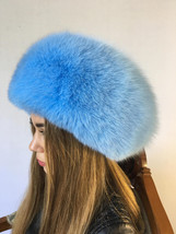Arctric Fox Fur Hat Saga Furs Fox Full Beret Hat Light Blue Fur Hat