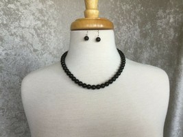 CLEARANCE-----8mm Black Pearl Bridal Wedding Earrings & Necklace Set - $12.50