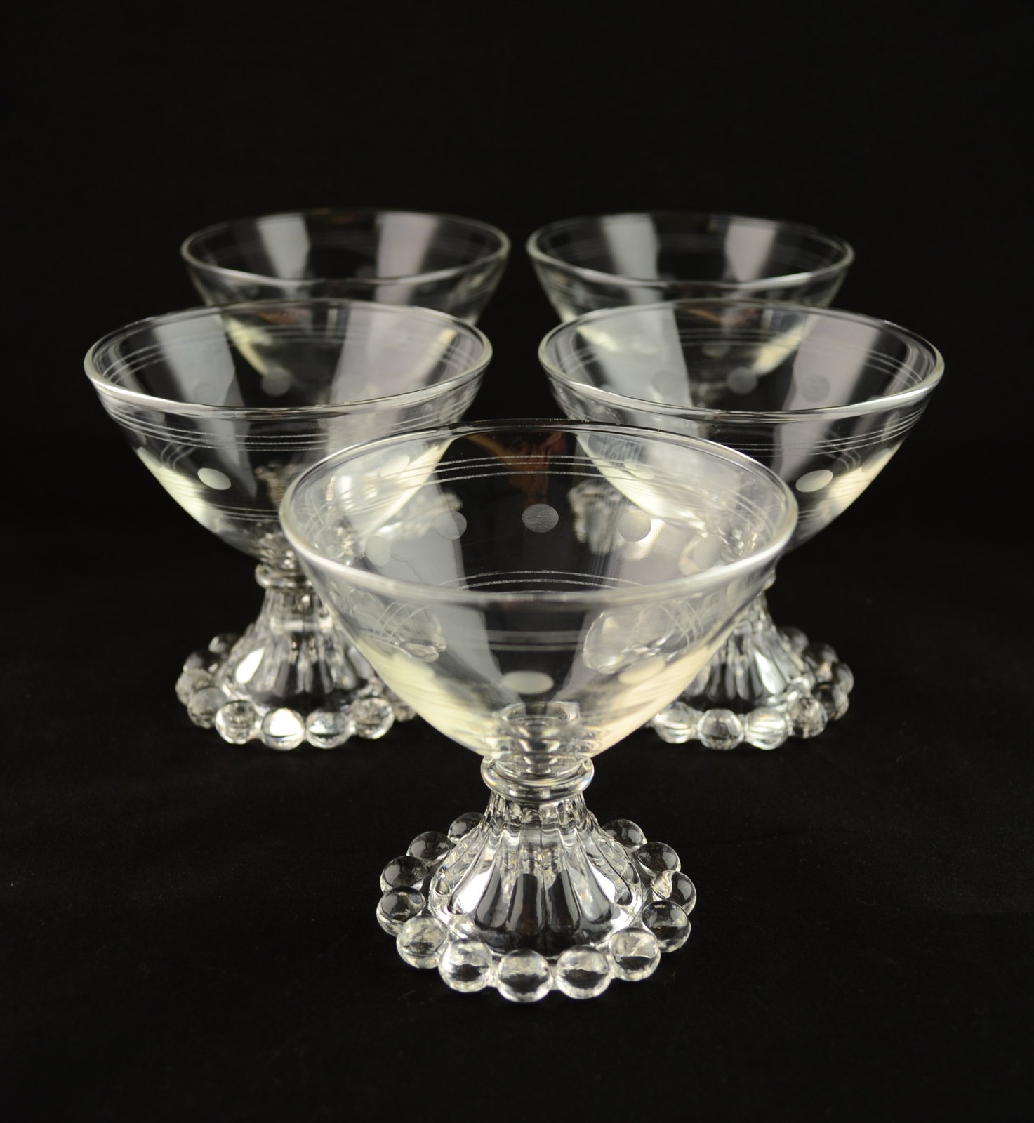 5 Anchor Hocking Boopie Etched Sherbet Dessert Glasses Pottery & Glass