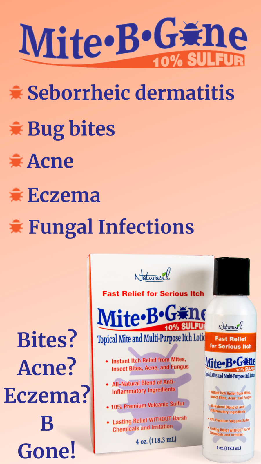 Mite-B-Gone 10% Sulfur Lotion Relief Pack (4oz) + Multi-Purpose Itch ...