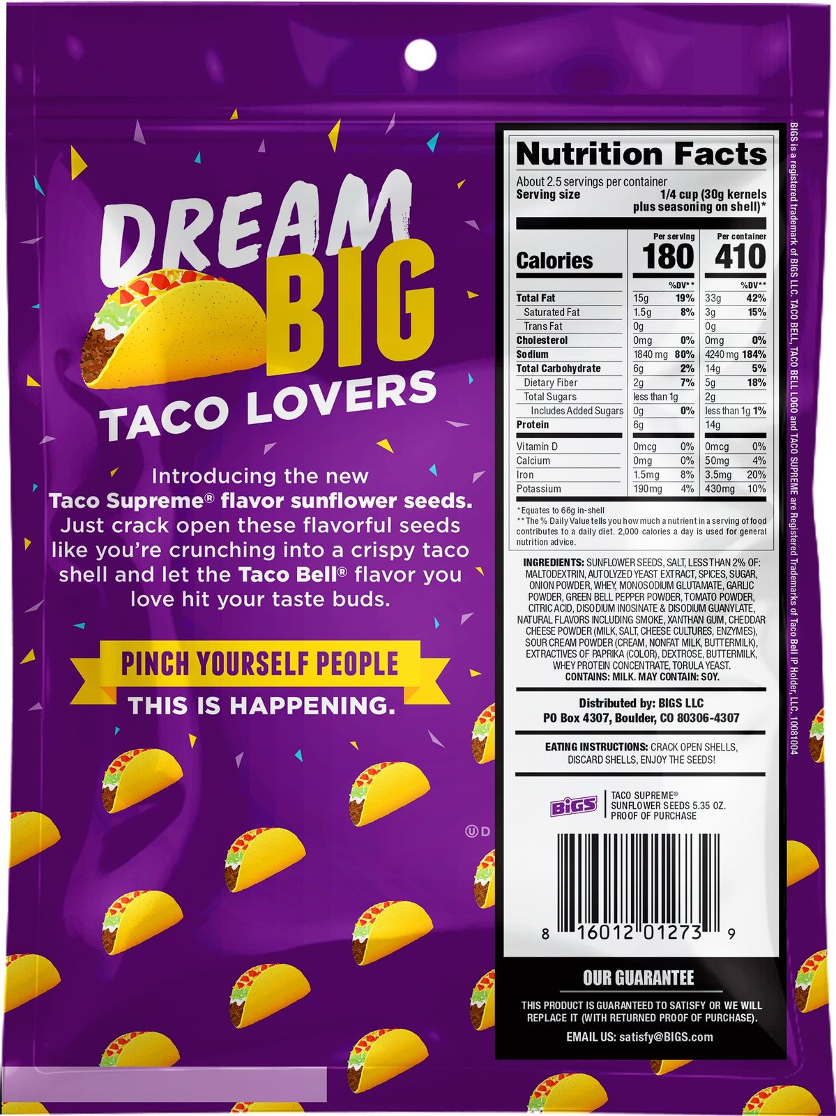 Bigs Taco Bell Taco Supreme Sunflower Seeds 5 35 Ounce Pack Of 12 Metal