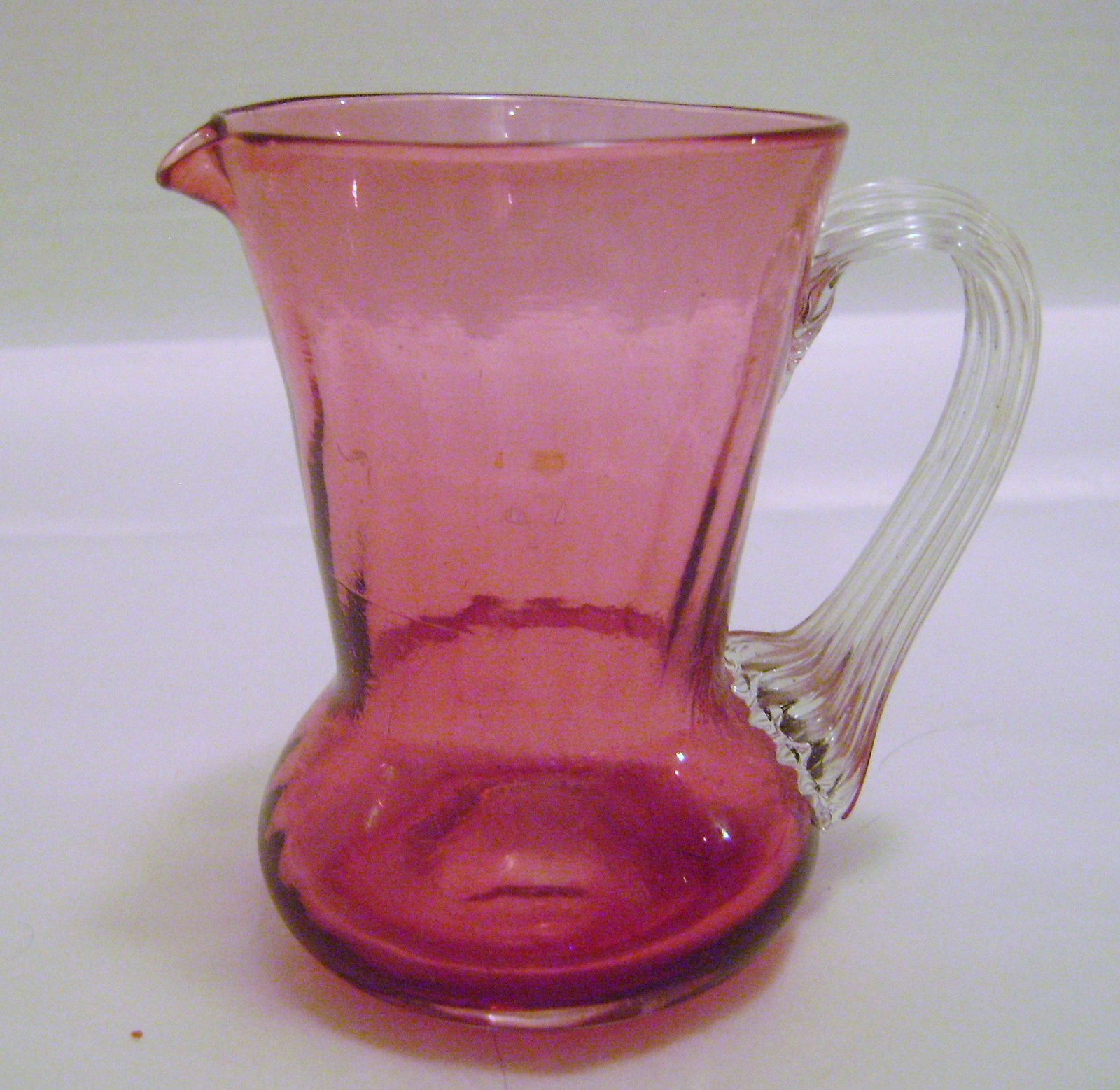 Vintage Pilgrim Glass Cranberry Pitcher With Applied Handle - Pottery 