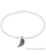 Angel&#39;s Wing Charm &amp; Polished Ball Bead Stretch Bracelet in .925 Sterlin... - $28.79