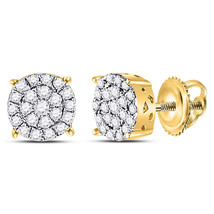 10k Yellow Gold Womens Round Diamond Concentric Circle Cluster Earrings 1/4 Cttw - $279.00