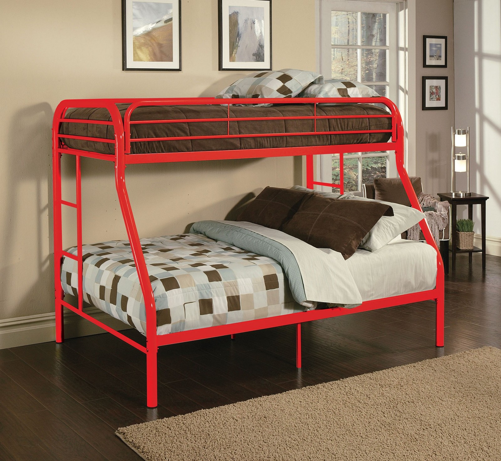 Kids, Childrens Unique Twin over Full Metal Bunk Bed - Bedroom Furniture