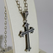 925 BURNISHED SILVER NECKLACE LILY CROSS PENDANT WITH OVAL CHAIN MADE IN ITALY image 2