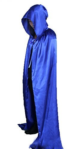 Unisex Hooded Cloak Role halloween Cape Play Costume Full Length Blue 170cm