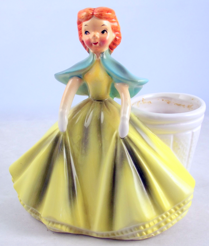 Vintage Napco figural lady planter yellow dress figurine A1888C 1960s