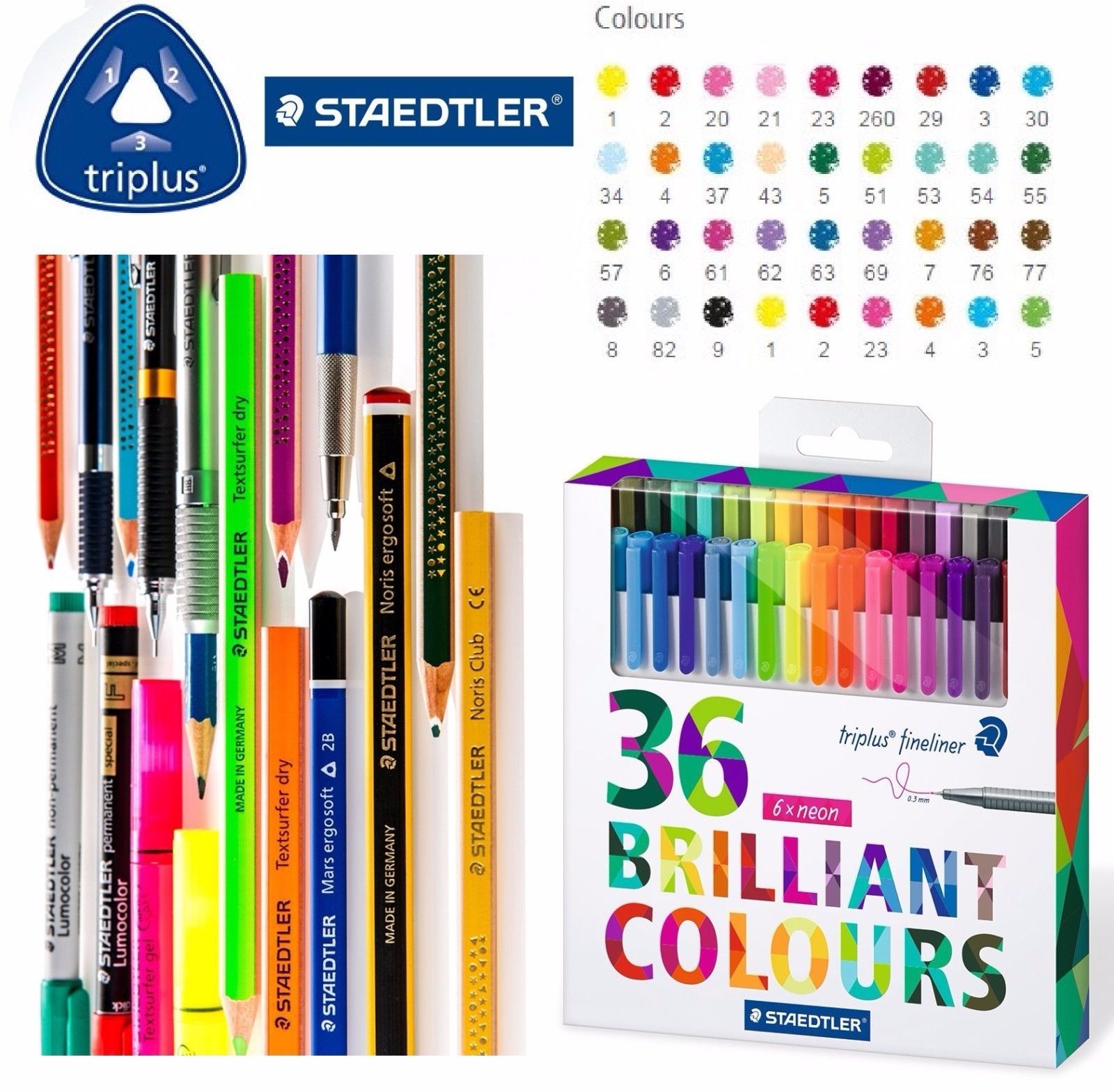 SET OF 36 Color Pen Staedtler 0.3 MM BIG Assorted Colors Fineliner ...