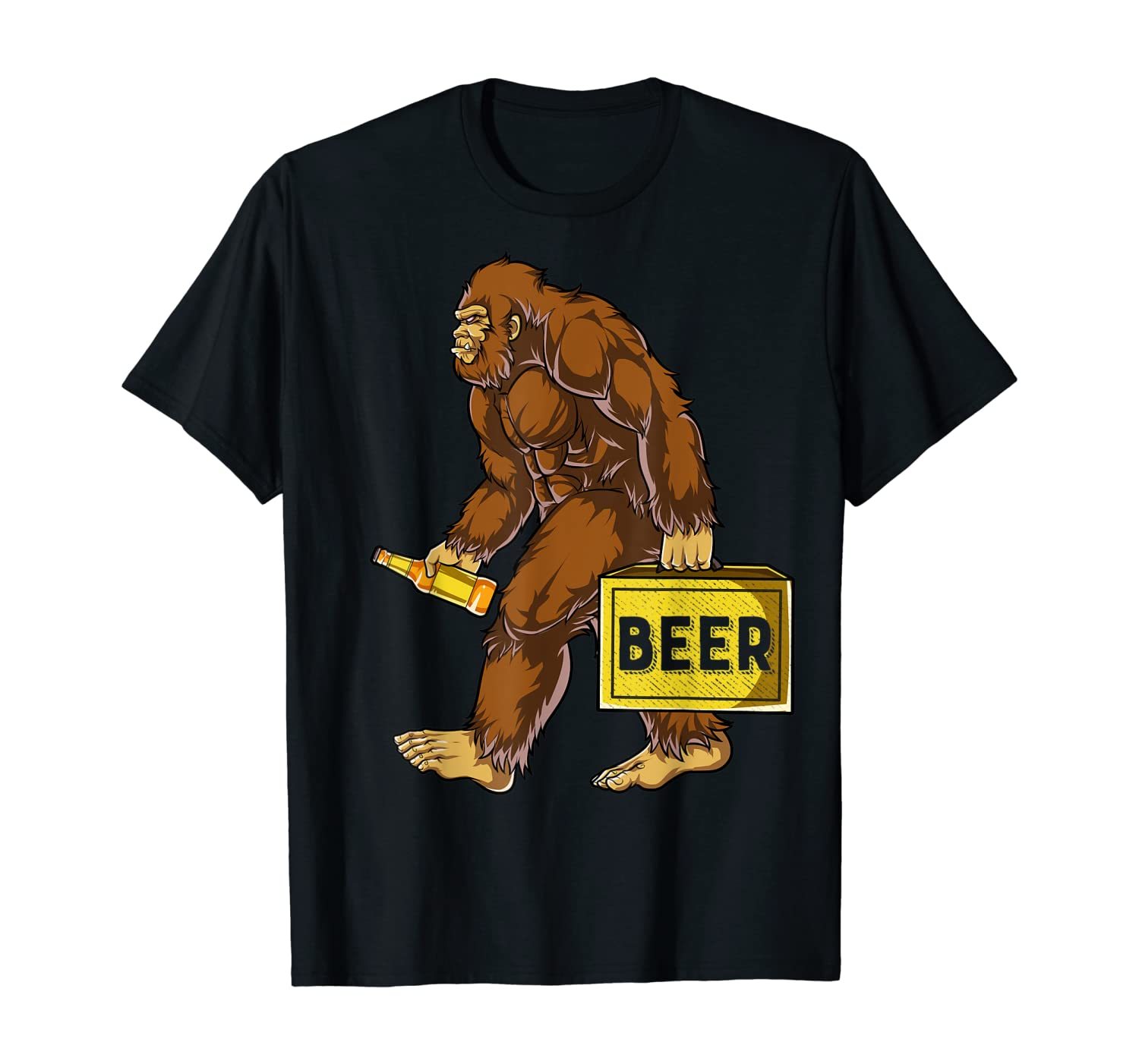 Bigfoot With Beer T Shirt Funny Sasquatch Drinking Party Tee Tops
