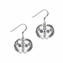 Scottish Thistle Heart Silver Earrings with Marcasite and Amethyst colou... - $56.66