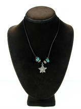 Serious Star Face Pendant Necklace Vintage Green Glass Beads Choker Black Cord - $12.99