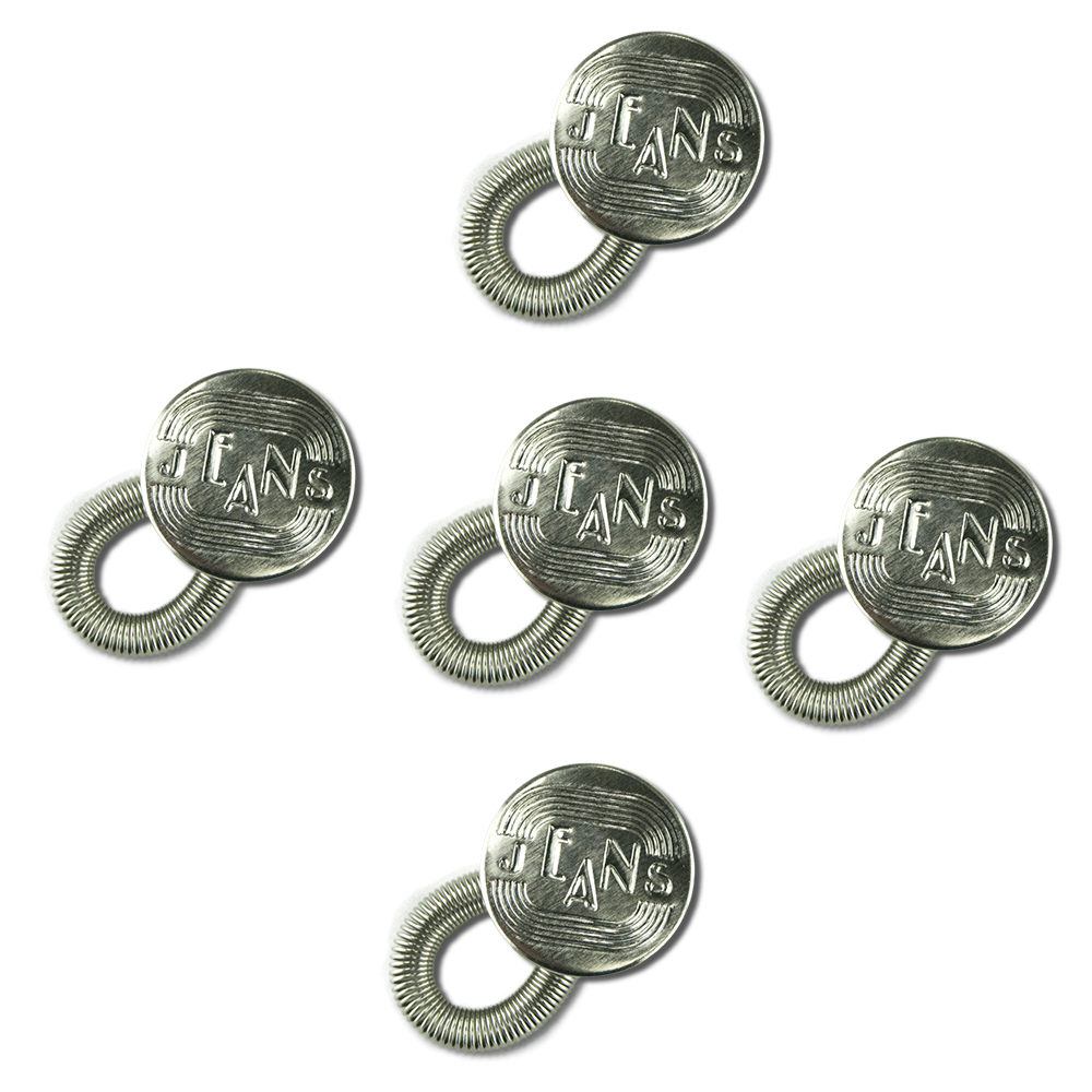 Spring Button Pant Extender with Jeans engraving (5-Pack)