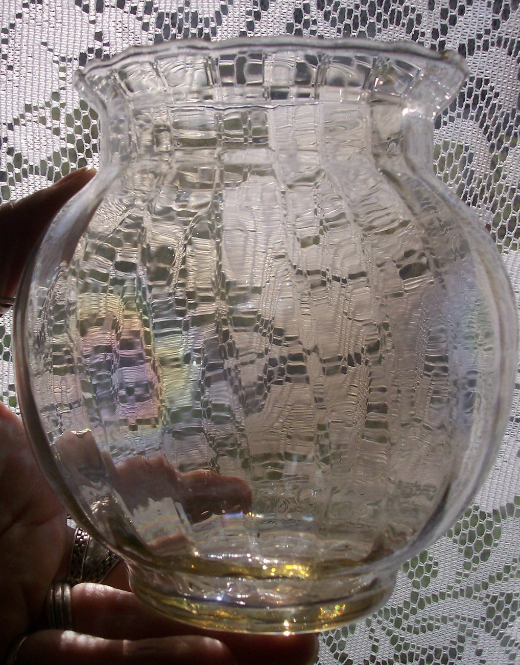 Blown Glass Bowl Gold Fish Betta Optic Iridescent Carnival Glass West