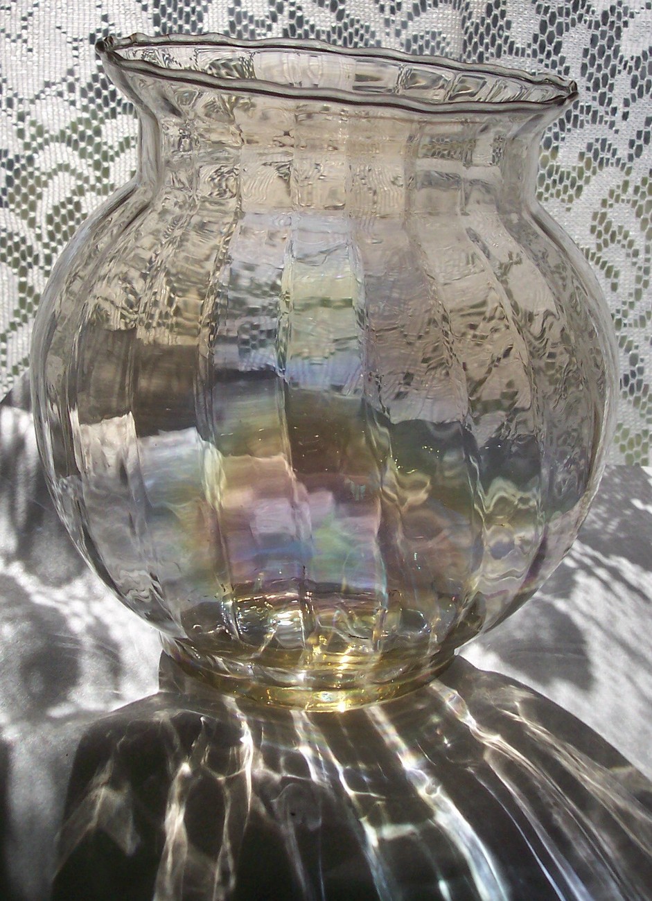 Blown Glass Bowl Gold Fish Betta Optic Iridescent Carnival Glass West