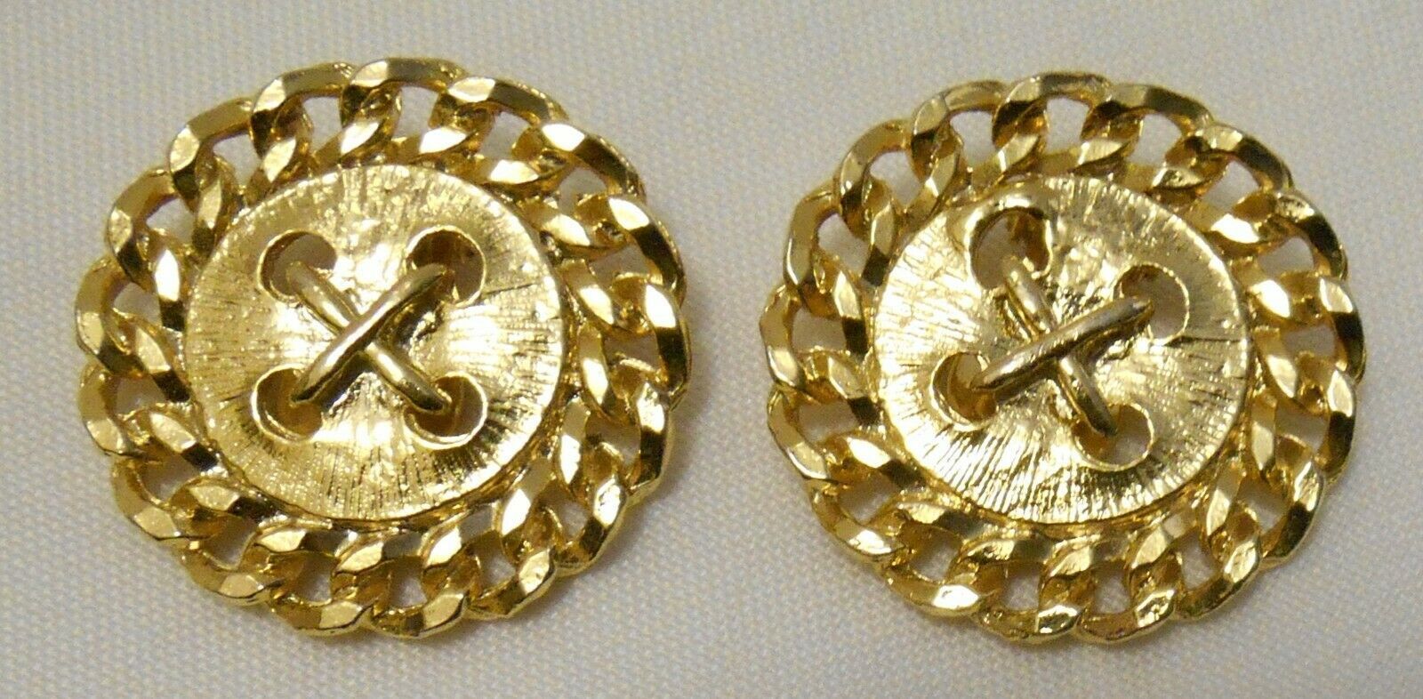 Marla Buck Vintage 80's Gold Tone Button Chain Statement Earrings Clip on