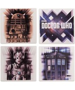 Vandor Doctor Who 4 Piece Ceramic Coaster Set Square Tardis Cyberman Dal... - $17.99