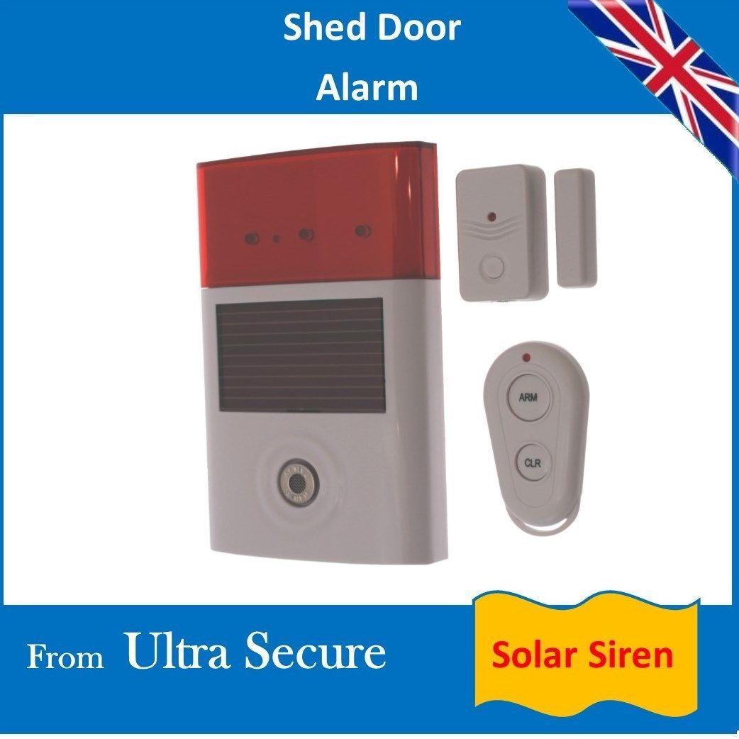 Wireless Shed Door Alarm & Solar Siren (battery powered) Security Systems