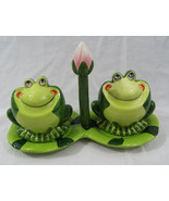 4 Piece Ceramic Frog Salt &amp; Pepper with Lily Pad Set  NEW - $16.74