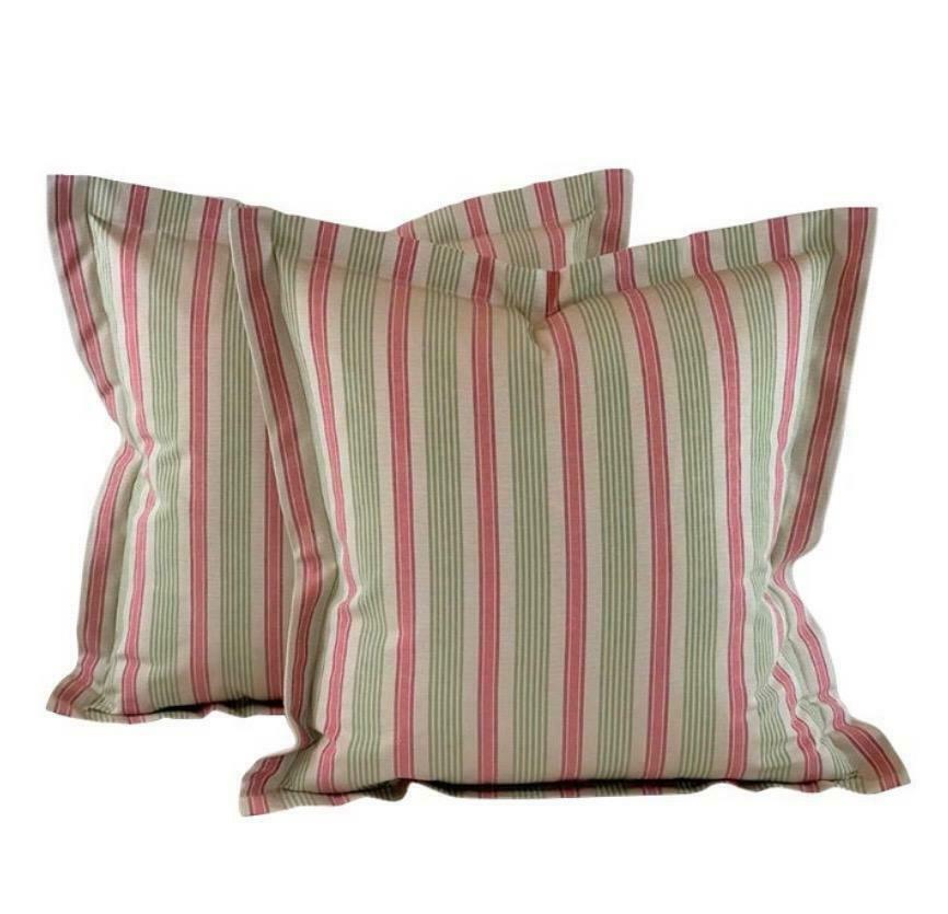 Pair Pillow Covers Designer Kravet Laura Ashley Beige Green & Pink Stripe - $53.99