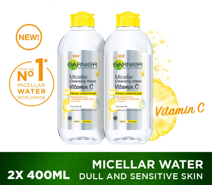 2 x Garnier Micellar Cleansing Water Vitamin C Skincare Makeup Remover (New)