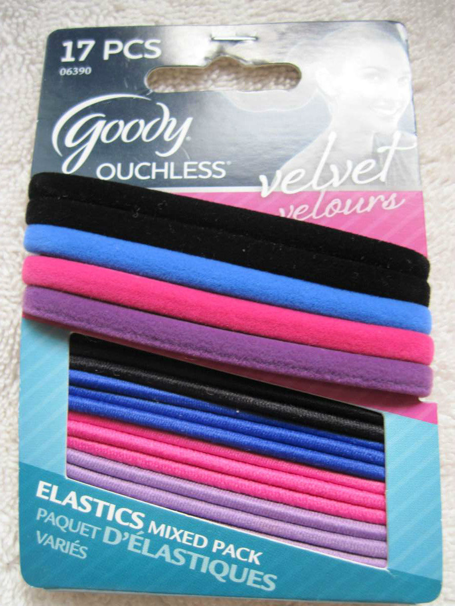 17 Goody Ouchless 5 Velvet Mixed Pack Elastic Hair Band Ponytailers Pink Purple