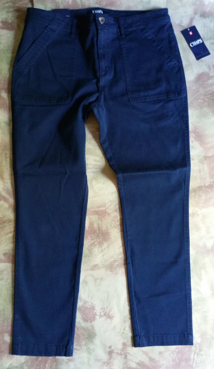 NWT NEW mens stone navy blue CHAPS flat front khakis chino casual pants ...