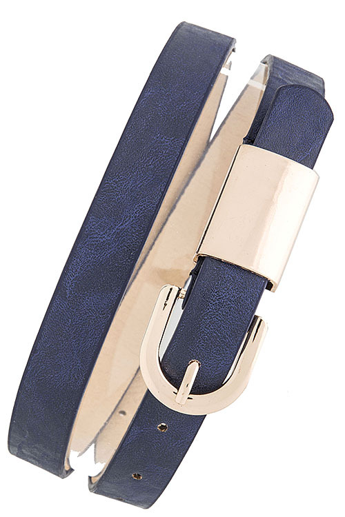 Gold Buckle Skinny Belt, Narrow Faux Leather Belt, Fashion Belts - Belts