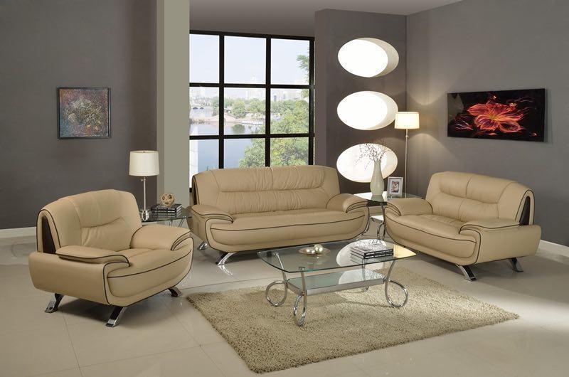 Maxwest 589 Contemporary Light Beige Bonded Leather Sofa Set 3 Pcs S L1600