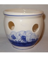 VTG Crocus Flower Pot Blue White Sailboat Windmill Scenes Planter - $12.62