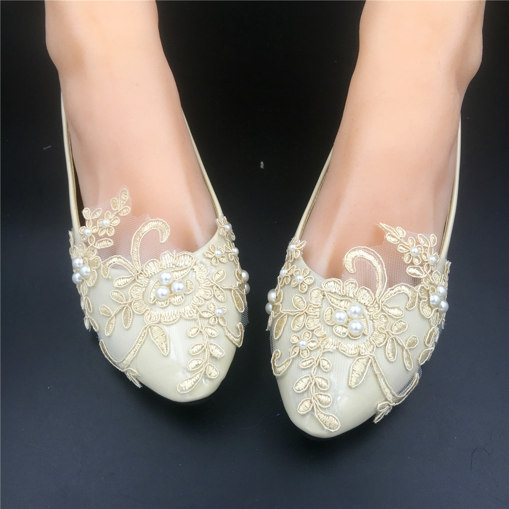 Champagne Lace Bridesmaids Shoes,Rhinestone Bridal Shoes