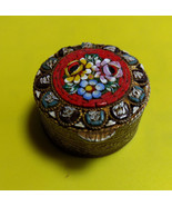 Old Vtg Collectible Small Ornate Flower Design Circle Pill Box With Glas... - $29.95