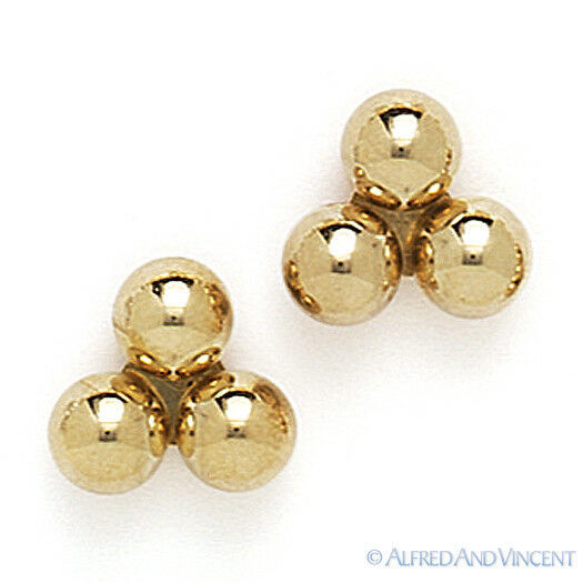 14kt Solid Yellow White Gold Stud Earrings Polished 14k 14 kt 3-Ball ...