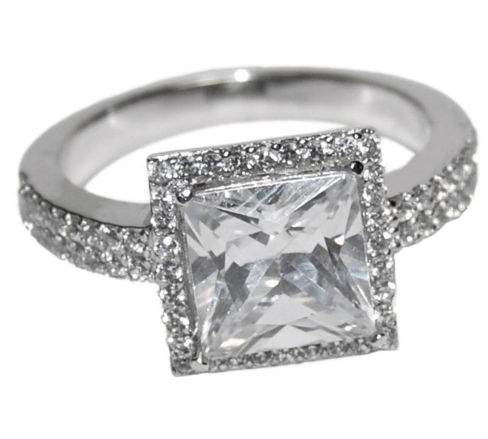 THE LOOK OF REAL PRINCESS CUT HALO BRIDAL CLEAR CUBIC ZIRCONIA BAND RING Rings