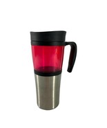 Starbucks 16 oz Travel Tumbler Handle Mug Red Plastic Stainless Steel Ba... - $14.85