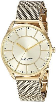 Nine West Women's NW/1922CHGB Gold-Tone Mesh Bracelet Watch