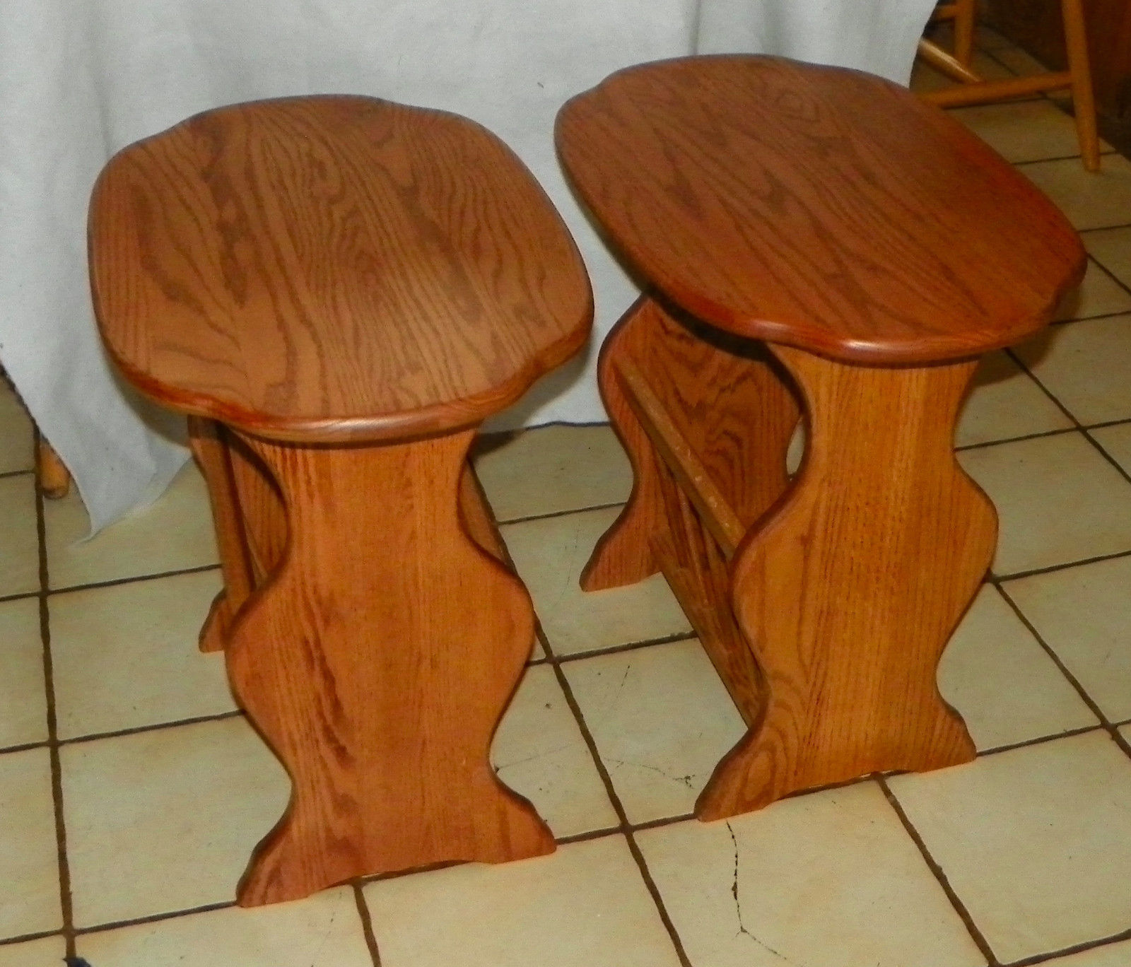 Pair of Solid Oak Oval End Tables / Side Tables with Magazine Rack