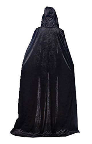 Boys Hooded Cloak Death Cape Play Costume Black Velvet 110cm
