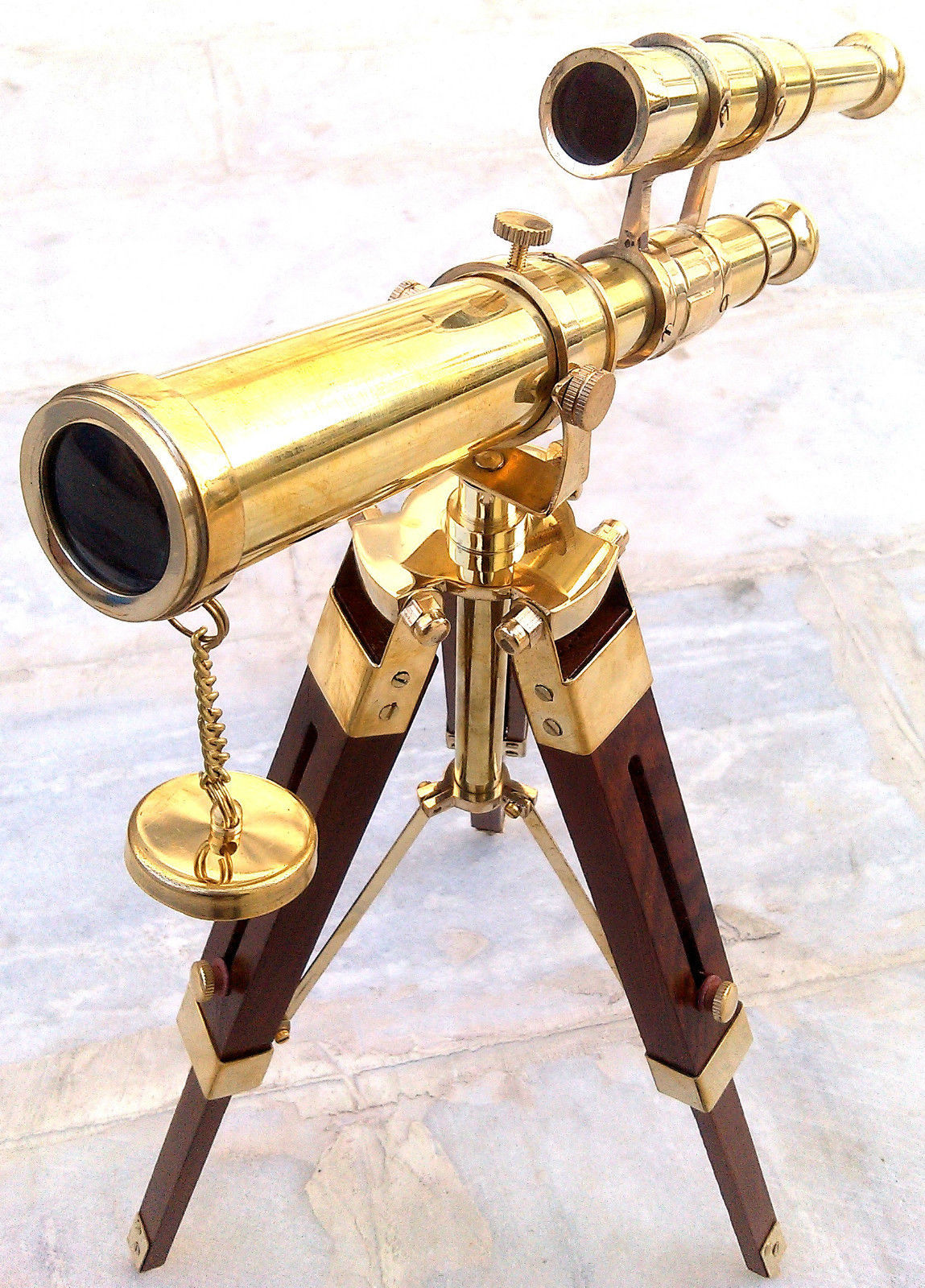 Vintage Brass Marine Spy Glass Telescope Desk Ship Wooden Tripod