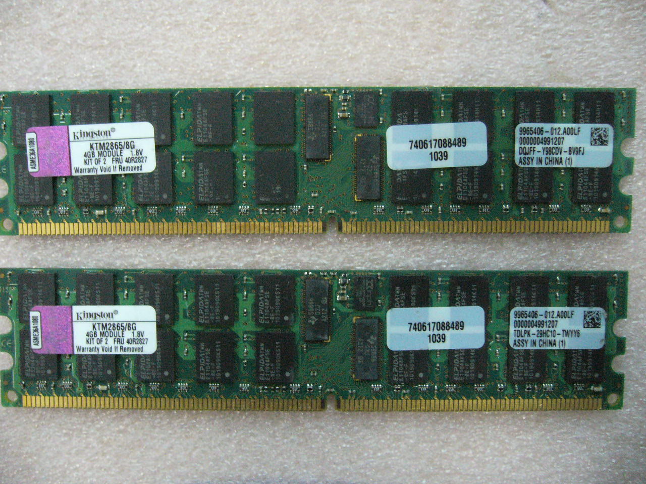 2x4GB PC2-3200 DDR2-400 240PIN Registered Server RAM Kit KTM2865//8G 8GB