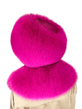 Fox Fur Stole 55' + Beanie Fur Hat & Wristbands Saga Furs Fuschia Pink Color Set image 6