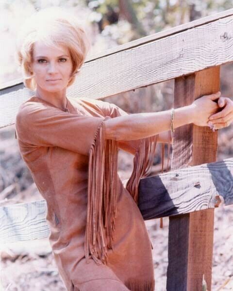 Angie Dickinson poses on fence 1971 Pretty Maids All in A Row 8x10 inch photo